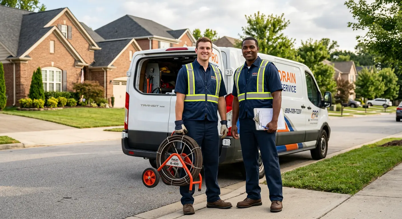 Sewer and drain service team with equipment ready for work in Hawthorne